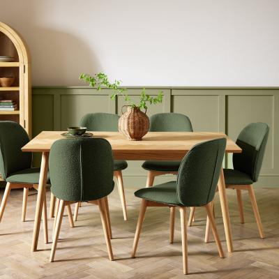 Habitat Habitat Dorney Oak Dining Table & 6 Green Chairs