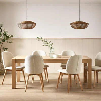 Habitat Habitat Alston Extending Oak Dining Table & 6 Cream Chairs