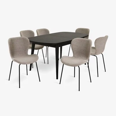 Habitat Habitat Etta Solid Wood Black Dining Table& 6 Natural Chairs