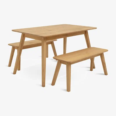 Habitat Habitat Parry Solid Wood Dining Table & 2 Natural Benches