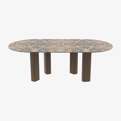 Heal's Paul Rogers Pillar Oval Dining Table Smoked Walnut Mountain Peak Glossy 220 x 110cm