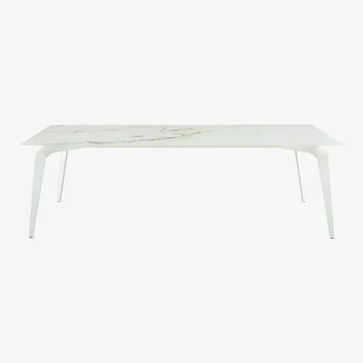 Heal's Ligne Roset Odessa Rectangular Dining Table White Marble Effect White Legs 180 x 98cm