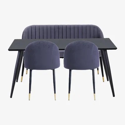Homebase Illona Dining Table, Bench and 2 Chairs - Grey