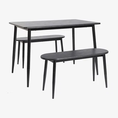 Homebase Illona Dining Table and 2 Benches - Black