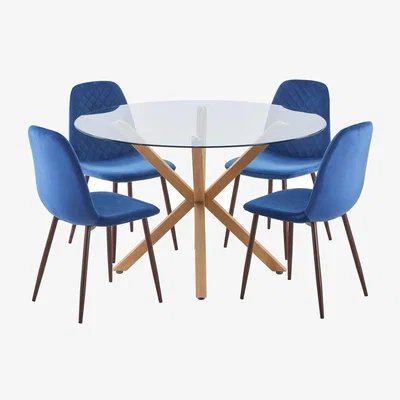 Homebase Ludlow Round Dining Table and 4 Perth Chairs - Navy