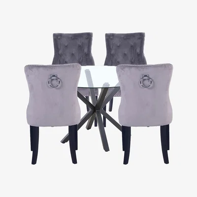 Homebase Ludlow Round Dining Table and 4 Annabelle Chairs - Black & Grey