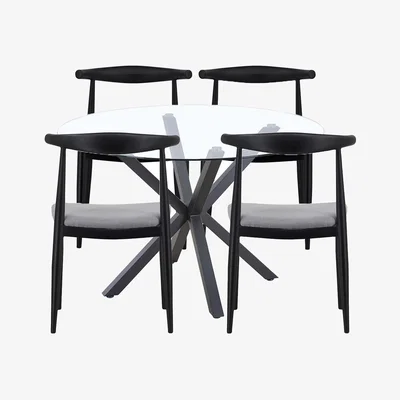Homebase Ludlow Round Dining Table and 4 Maddie Chairs - Black