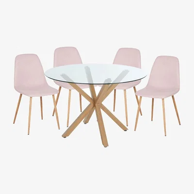 Homebase Ludlow Round Dining Table and 4 Chairs - Pink