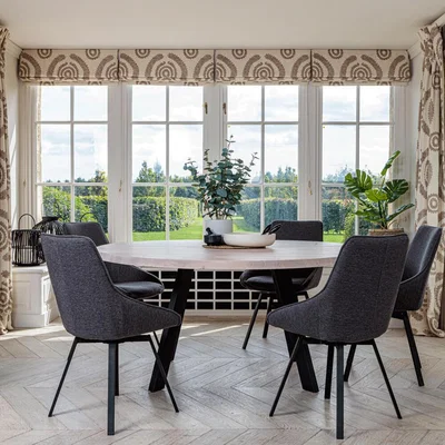 IO Living Valencia Solid Oak Round Dining Table Set – Natural Oak with Gaudi Chairs - Dark Grey