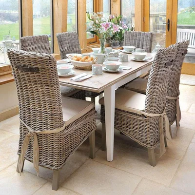 IO Living Classic Extending Dining Set with 6 Rattan Chairs (1.5m)