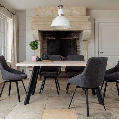 IO Living Valencia Solid Oak Dining Set – Natural Oak with Gaudi Chairs – Dark Grey - 2.4 Metre With 6 Chairs