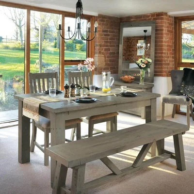 IO Living Cotswold Dining Set with 4 Cotswold Chairs and Large Bench (1.8m)