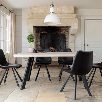 IO Living Valencia Solid Oak Dining Set – Natural Oak with Dali Chairs – Black - 2.4 Metre With 6 Chairs