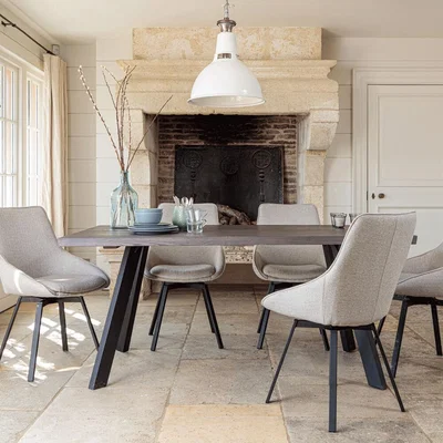 IO Living Valencia Solid Oak Dining Set - Dark Oak with Gaudi Dining Chairs - Light Grey