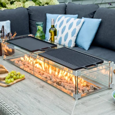 IO Living 2021 Bramblecrest Double Griddle with Rectangle Bracket For Large Rectangle Casual Dining Table with Fire Pits