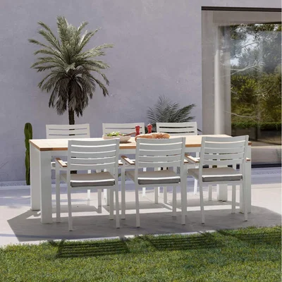 IO Living Kettler Elba Rectangular 6 Seat Dining Set With Elba Dining Chairs - White/Teak