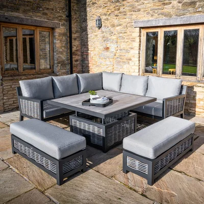 IO Living 2021 Bramblecrest Portofino Square Sofa Set With Adjustable Dining Table