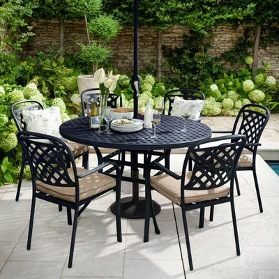 IO Living 2021 Hartman Berkeley 6 Seater Round Garden Dining Table Set - Bronze/Amber
