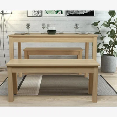 La Redoute Oak Effect Dining Table and Benches Set