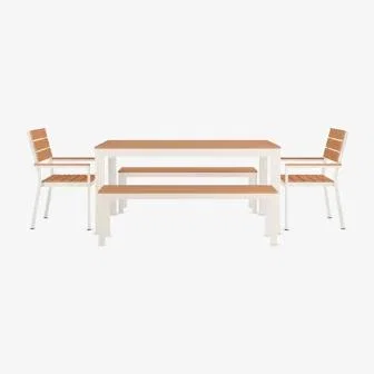 Marks & Spencer M&S Porto 6 Seater Dining Table with Benches - Grey, Grey,White Mix