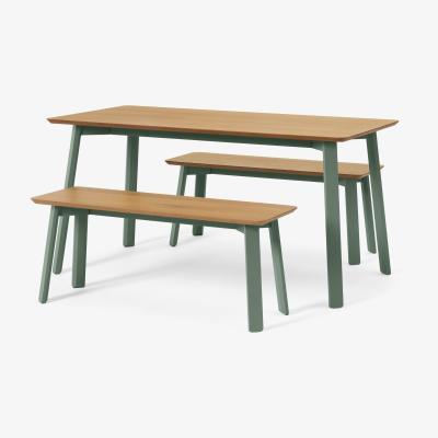 Made.com Asuna Dining Table & Bench Set, Oak & Fern Green