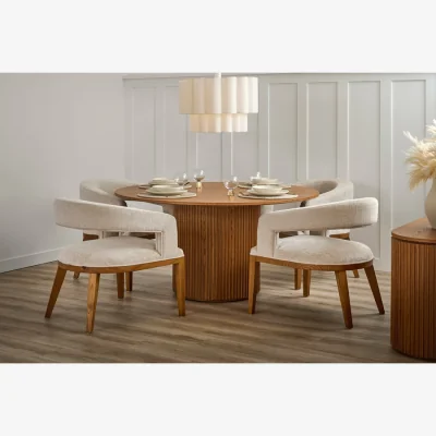 My Furniture Ophelia Chestnut Circular Dining Table and 4 Madison Light Taupe Dining Chairs