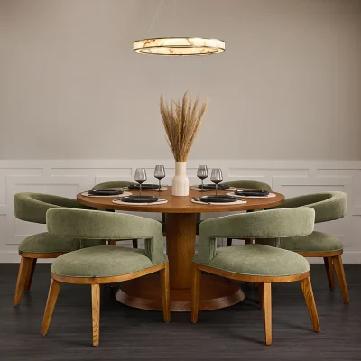 My Furniture Sia 6-8 Seat Chestnut Dining Table and 6 Madison Sage Green Chairs
