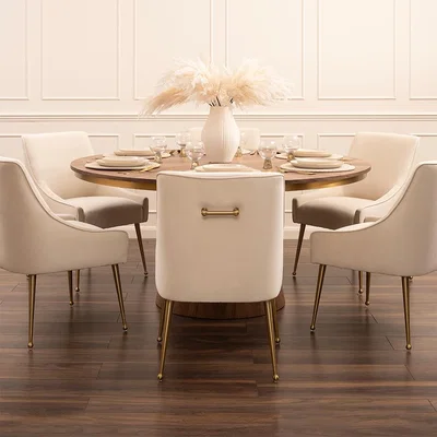 My Furniture Brewster 6-8 Seat Walnut Dining Table and Six Mason Chalk Chairs