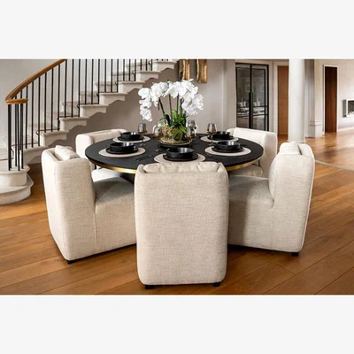 My Furniture Set of Brewster 6-8 Seat Dining Table and Six Quadria Dining Chairs