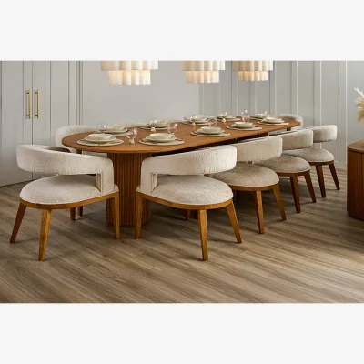 My Furniture Ophelia Chestnut XL Dining Table and 10 Madison Light Taupe Dining Chairs