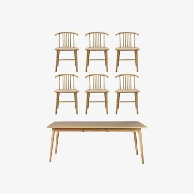 Nordic Nest NJRD VIOR dining table 200 cm + chair 6‑pack – Lacquered oak‑natural