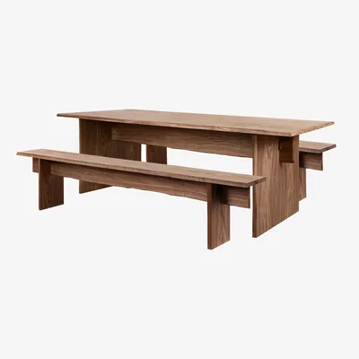 Nordic Nest Hem Bookmatch dining table with benches 220 cm Walnut