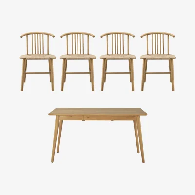 Nordic Nest NJRD VIOR dining table 120 cm + chair 4‑pack – Lacquered oak‑natural