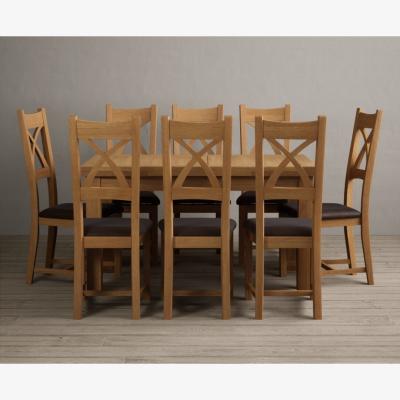 Oak&More Extending Hampshire 140cm Solid Oak Dining Table With 10 Oak X Back Chairs