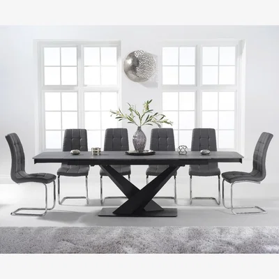 Oak&More Jacob 180cm Extending Grey Stone Table With 8 Grey Lorin Chairs