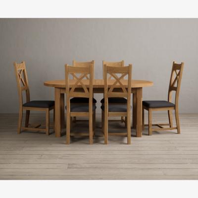 Oak&More Extending Caversham Oak Oval Dining Table with 8 Brown Natural Solid Oak Chairs