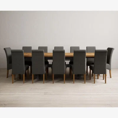 Oak&More Extending Olympia 180cm Oak and Charcoal Grey Painted Dining Table with 6 Charcoal Grey Scroll Back Chairs