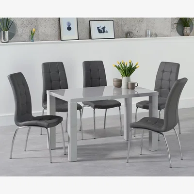 Oak&More Atlanta 120cm Light Grey Gloss Dining Table With 6 Red Enzo Chairs