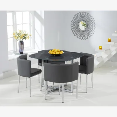 Oak&More Algarve Grey Glass Dining Table With 4 Grey High Back Stools