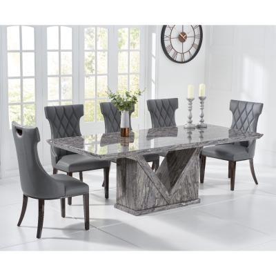 Oak&More Mocha 180cm Grey Marble Dining Table with Freya Chairs