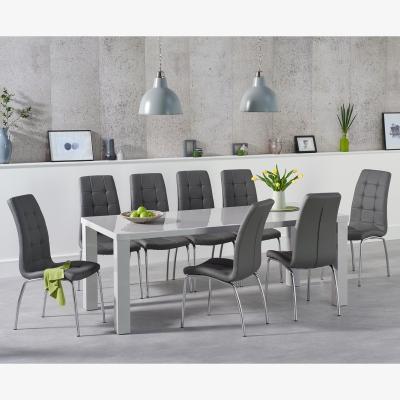 Oak&More Atlanta 200cm Light Grey High Gloss Dining Table With 10 Grey Calgary Chairs