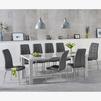 Oak&More Atlanta 200cm Light Grey High Gloss Dining Table With 10 Grey Calgary Chairs