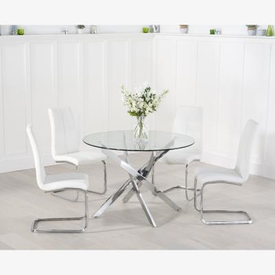 Oak&More Denver 110cm Glass Dining Table With 4 Grey Tarin Chairs
