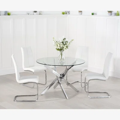 Oak&More Denver 110cm Glass Dining Table With 4 Grey Tarin Chairs