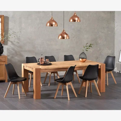 Oak&More Madrid 200cm Oak Dining Table With 6 Dark Grey Duke Faux Leather Chairs