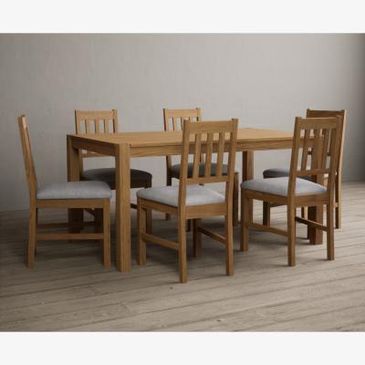 Oak&More York 150cm Solid Oak Dining Table With 8 Linen York Chairs
