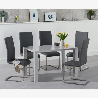 Oak&More Seattle 120cm Light Grey High Gloss Dining Table with 4 White Austin Chairs