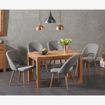 Oak&More Thetford 120cm Oak Dining Table with 6 Grey Halifax Chairs