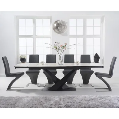 Oak&More Jacob 180cm Extending White Ceramic Table with Hampstead Z Chairs - Ivory, 6 Chairs