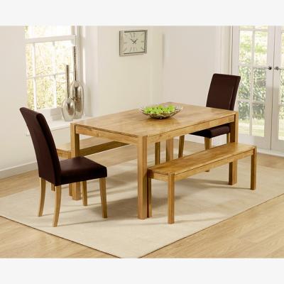Oak&More York 150cm Solid Oak Dining Table With 2 Brown Olivia Chairs And 2 York Bencheses
